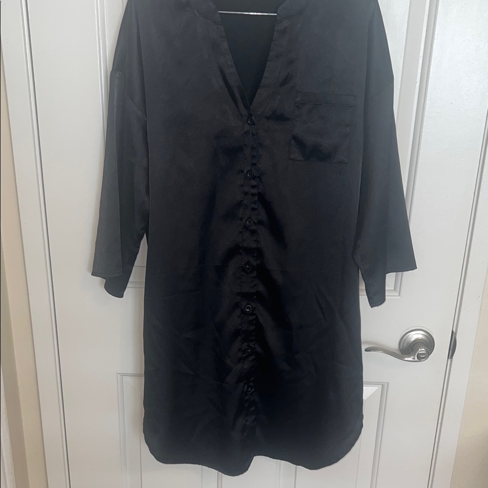 Black Button-Front Shirt Nightgown S